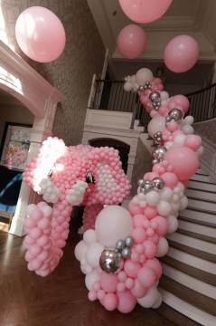 Pink Elephant Balloon Sculpture with Organic Balloon Garland for Home Party