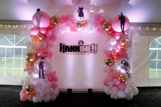 Organic Balloon Arch over Custom Backdrop for Tent Party Decor