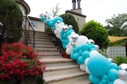 Balloon Garland Over Stairway for Outdoors Party Decor