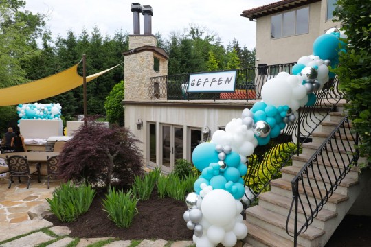 Balloon Garland Over Stairway for Outdoors Party Decor