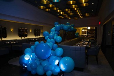 Shades of Teal Organic Balloon Garland for Baby Shower at The Zodiac Room, NYC