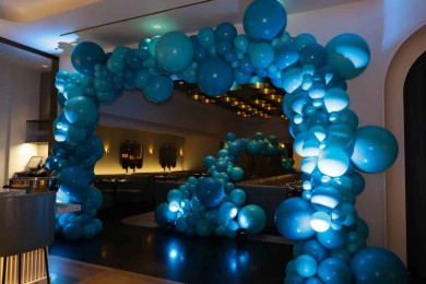 Shades of Teal Organic Balloon Arch for Baby Shower at The Zodiac Room, NYC