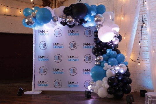 B'nai Mitzvah Step & Repeat Photo Backdrop with Organic Balloon Garland