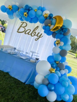 Baby Moon Theme Organic Arch Over Backdrop with Custom Sign for Baby Shower Decor