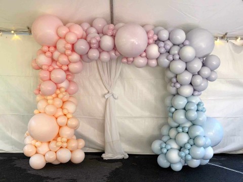 Pastel Colored Organic Balloon Arch for Tent Bat Mitzvah