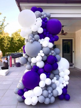 Purple, Grey & White Organic Balloon Sculpture for Outdoor Bat Mitzvah
