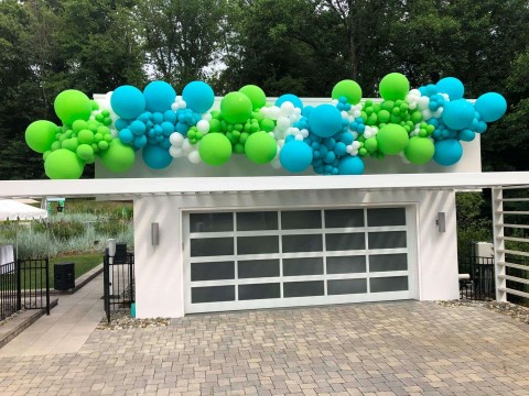Organic Balloon Sculpture Around Roof for Adult Birthday Party