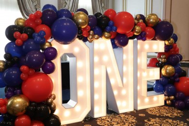 Marquee Letters with Organic Garland for Vintage Carnival Themed First Birthday