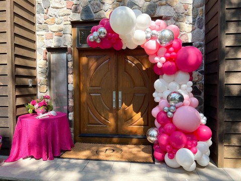 Pink, White & Silver Garland over Entrance to Home for Bat Mitzvah
