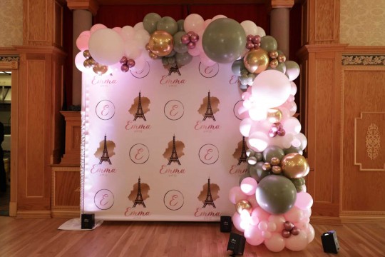Paris Themed Step & Repeat with Balloon Garland for Bat Mitzvah
