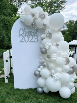 Organic Balloon Garland with Custom Sign & Chiara Arch for Graduation Party
