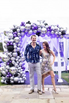 Outdoor Organic Metallic Balloon Arch for First Anniversary Party