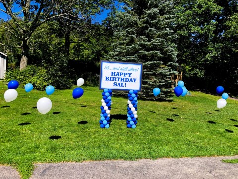 Custom Sign & Balloon Scape for Drive By Birthday Celebration