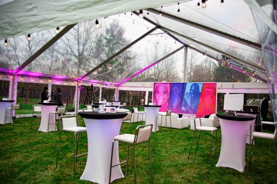 Outdoor Tent Event with Custom Mural & LED Furniture for 40th Birthday