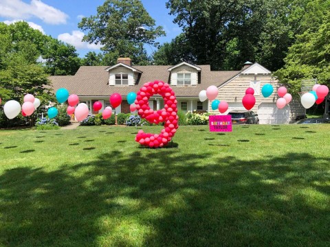 Number Balloon Sculpture with Balloon Scape for Drive By Birthday