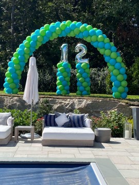 Birthday Balloon Arch with Number Columns for Outdoor Birthday Celebration