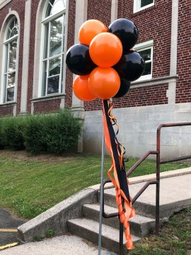 Black & Orange Balloon Topiary for Outdoor Event