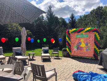 Custom Sesame Street Photo Backdrop with Balloon Arch & Balloon Scape