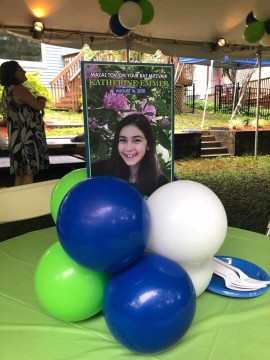 Balloon Centerpiece with Custom Sign for Outdoor Bat Mitzvah