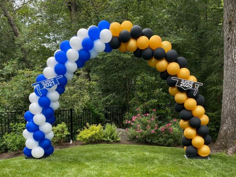 Graduation Balloon Arch with Custom Grad Caps for Outdoor Party