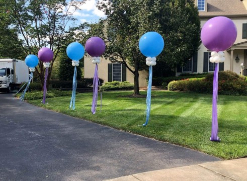 Lavender & Light Blue Large Balloons with Tassels for Outdoor Bat Mitzvah