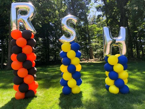 Letter Balloon Columns for Outdoor Graduation Party