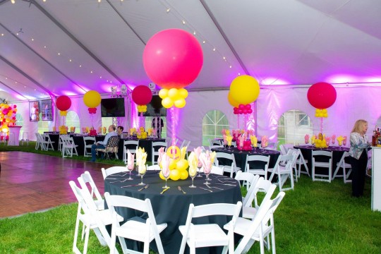 Pink & Yellow Balloon Centerpieces for Outdoor Tent Bat Mitzvah