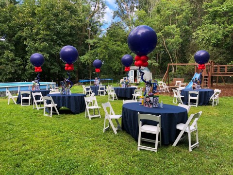 Navy & Red Balloon Centerpieces for Outdoor Bar Mitzvah