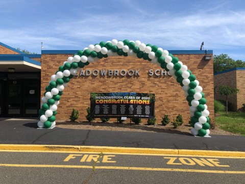 Green & White Balloon Arch for Drive By Graduation Outdoors