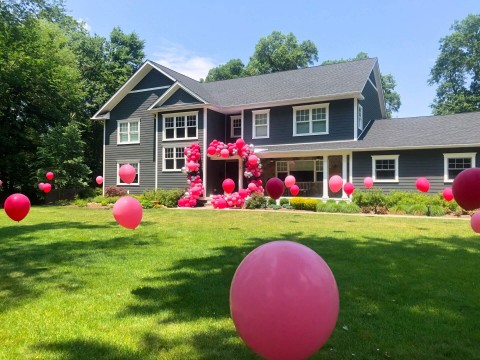 Shades of Pink Balloon Scape with Organic Balloon Sculpture for Outdoor Drive By Birthday