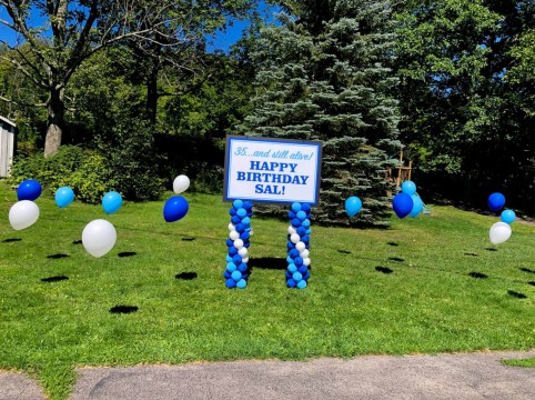 Custom Outdoor Sign with Balloon Scape for Drive By Birthday