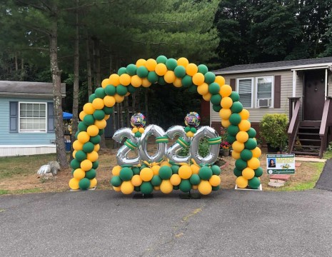 Green & Yellow Balloon Arch and Fancy Balloon Bouquet for Outdoor Graduation Party