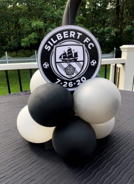 Soccer Themed Balloon Centerpiece with Custom Logo Sign