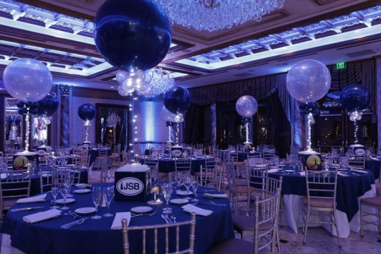 Navy & Silver Photo Cube Centerpieces with Custom Logo & Photos for Fire Island Themed Bar Mitzvah at Seasons, NJ