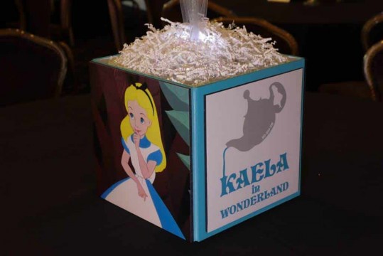 Alice in Wonderland Cube Centerpiece with Custom Logo & Character Photos