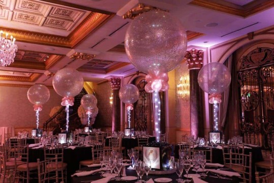 Horse Themed Photo Cube Centerpiece with Silver & Rose Gold Sparkle Balloons at The Venetian, NJ