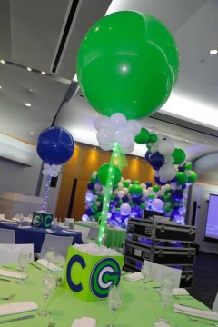 Bar Mitzvah Cube Centerpiece with Cutout Initial, Custom Logo & 3' Balloons with Lights