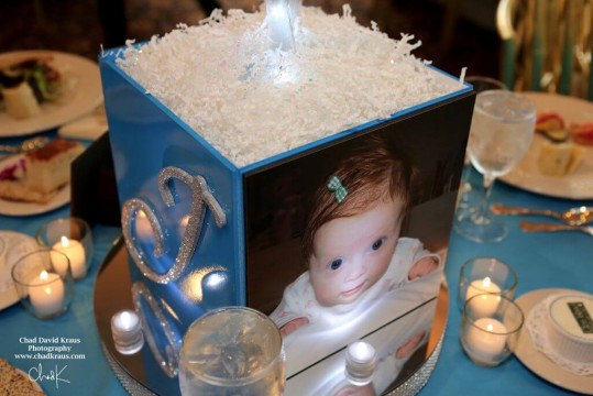 Bat Mitzvah Photo Cube Centerpiece with Glittered Initial and Photos