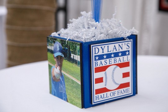 Custom Baseball Theme Cube with Photo and Logo for Bar Mitzvah Centerpiece