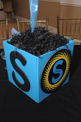 Photo Cube Centerpiece with Custom Logo & Sparkled Initial