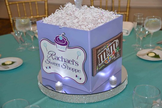 Lavender Candy Cube Centerpiece with Custom Logo & Bling Base