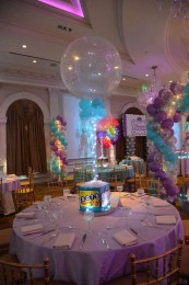 Candy Themed Cube Centerpiece with Tiffany & Lavender Sparkle Balloon