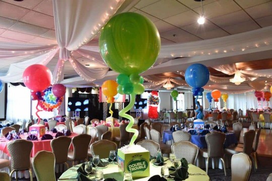 Candy Themed Cube Centerpieces with Marble Balloons