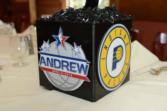 Basketball Themed Photo Cube Centerpiece with Sports Logos