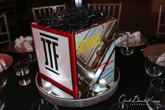 Music Themed Cube Centerpiece with Custom Logo & Album Covers