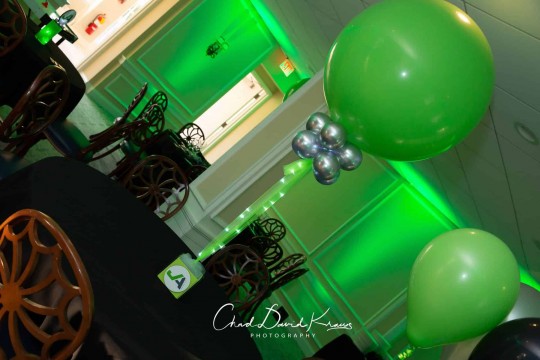 Bar Mitzvah  Cube Centerpiece with Lime Green Balloons at Fairview Country Club