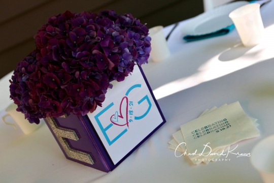 Custom Logo Cube with Glitter Initial as Base for Floral Arrangement
