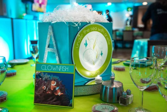 Underwater Themed Cube Centerpiece with Custom Logo & Sparkly Initial