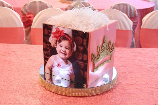 Christening Photo Cube Centerpieces with Custom Logo & Bling Bases