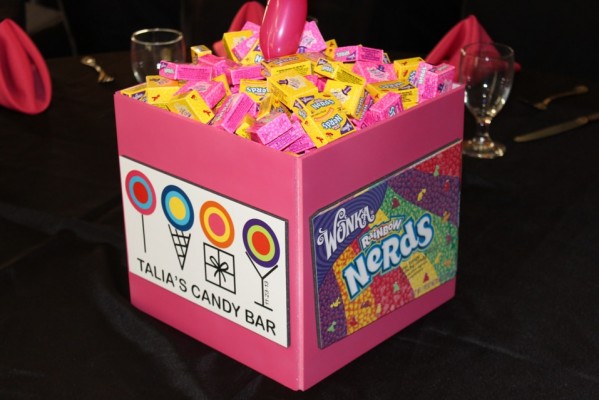 Candy Themed Cube Centerpiece with Custom Logo & Candy Cutouts